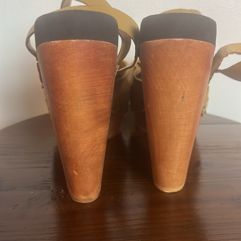 Flogg brand Tan Suede Clogs With Wrap Around Ankle Strap with buckle. - Picture 10 of 10